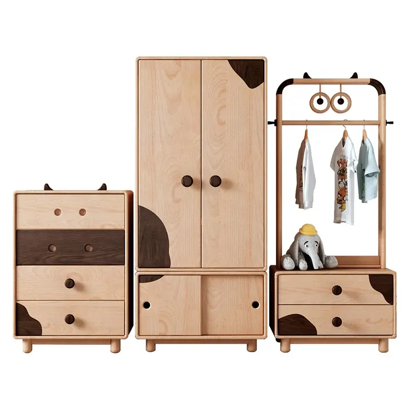 Kids Wardrobe Storage Cabinet Coat Rack Kids Bedroom Combo Selection Solid Wood 2021 kids furniture