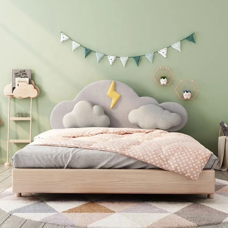 Unique Kids Bedroom Furniture Creative Cartoon Headboard Modern Wooden Kids Bed