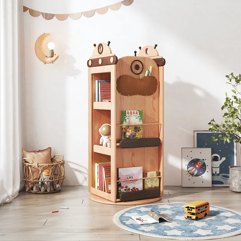 Study Room Furniture Spacecraft Children Bookshelf Wooden Rotating Kids Bookcase