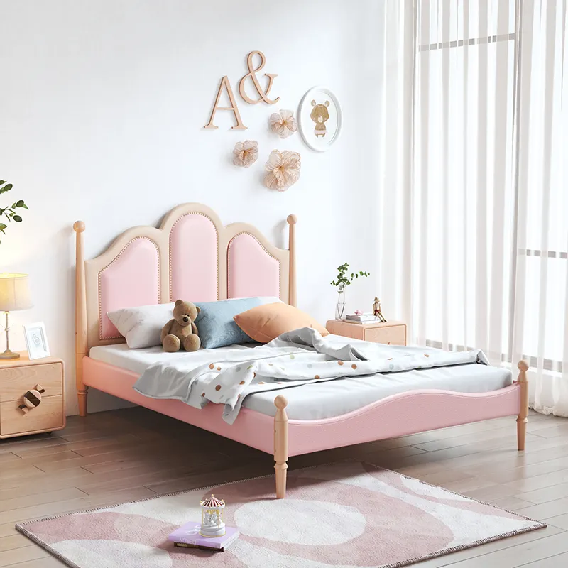 Bedroom Furniture Modern Wood Mattress Bulit-in Leather Girls Beds For Kids Girls