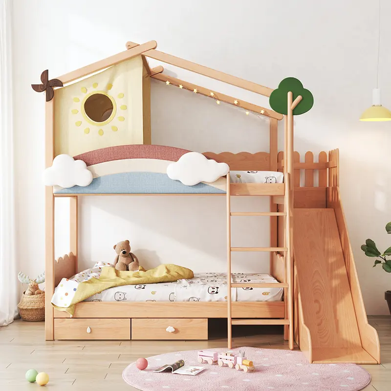 Kid's Bedroom Furniture Storage Wooden Bunk Bed Design Children Beds with Study Desk