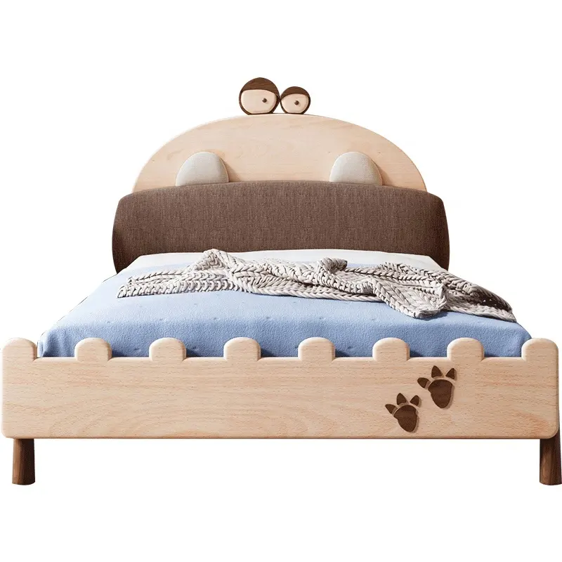 Kids Bedroom Furniture Cute Cartoon Style Storage Drawers Wooden Single Kids Bed Child Bed