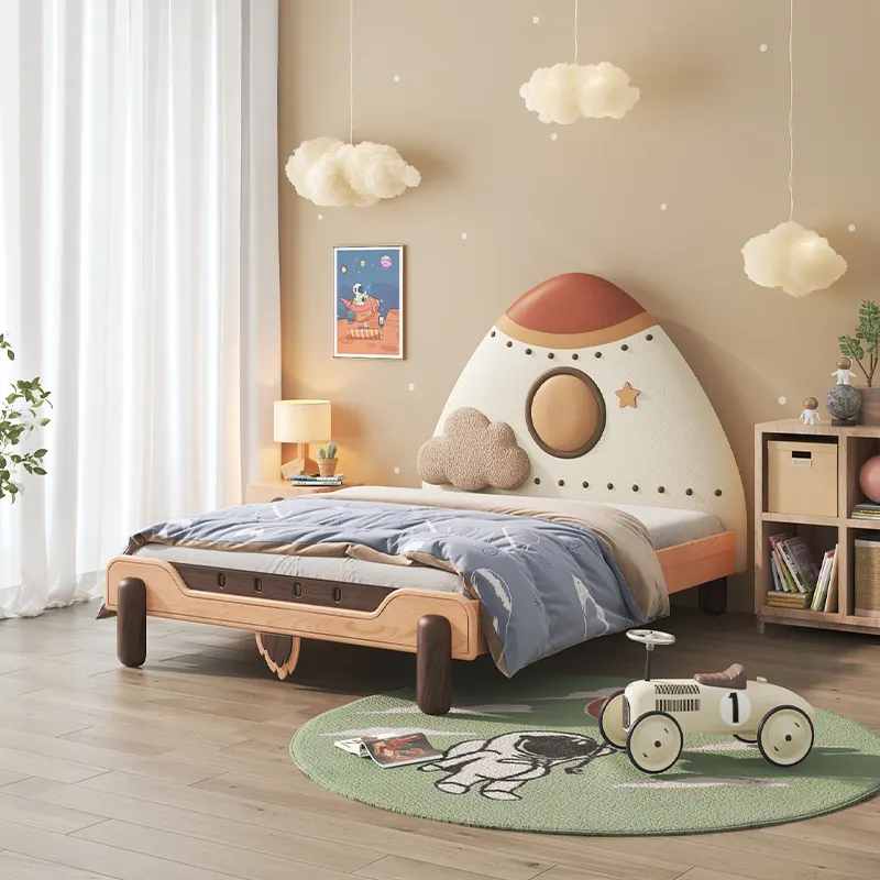 Modern Rocket shape single boys bedroom furniture wooden cartoon kids' child beds