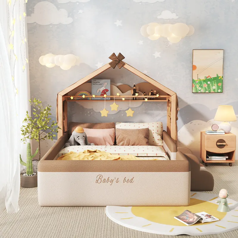 Stain-resistant upholstered wooden children's cartoon bed for kids' bedrooms