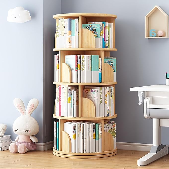 Rotating Bookshelf Tower, 4/5 Tier Circular Bookshelf Tower for Classroom Playroom Study Bedroom