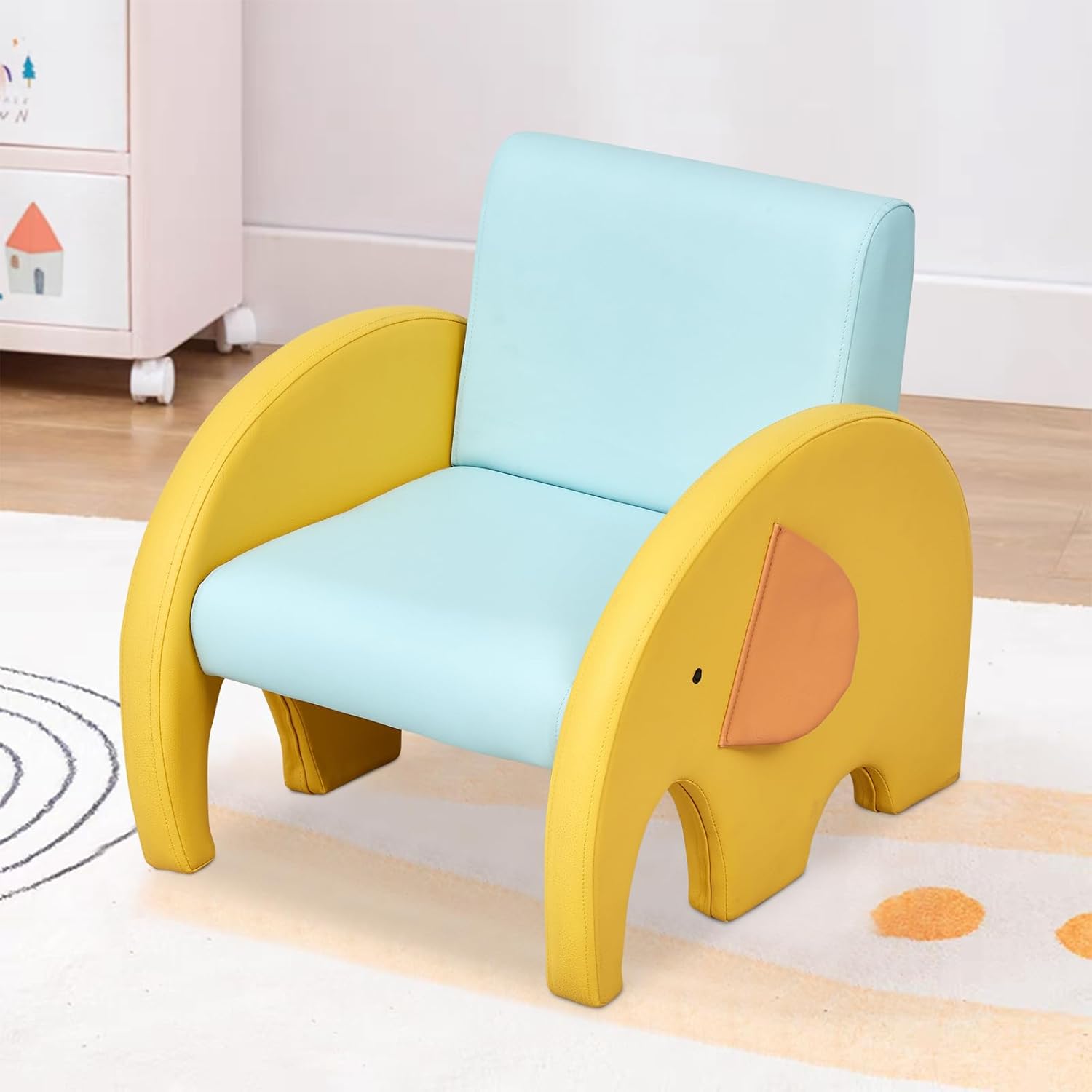 Children Sofa with Armrest and Backrest, Kids Sofa Elephant Theme Mini Couch for Toddler with Load-Bearing of 100LBS, Ergonomic Design